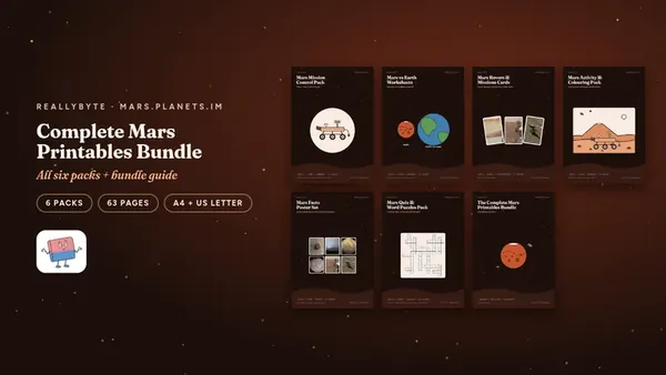 Cover of the Mars printables bundle from mars.planets.im